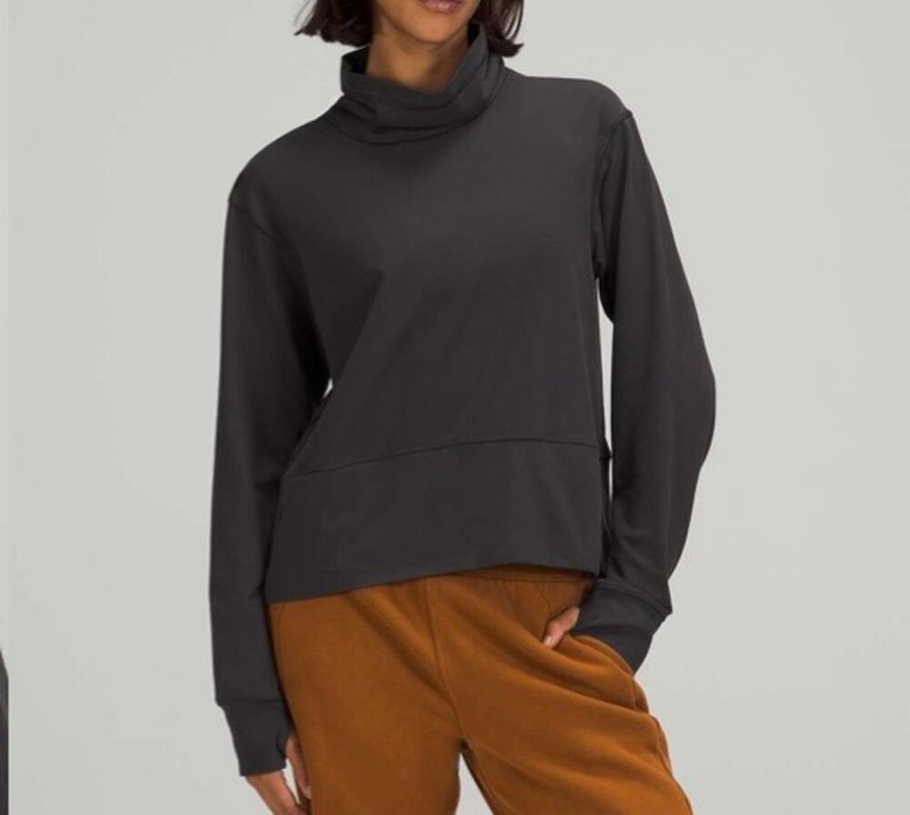 Lululemon Sz 12 Ready to Rulu Funnel Neck Pullover Black Casual Comfy Boxy